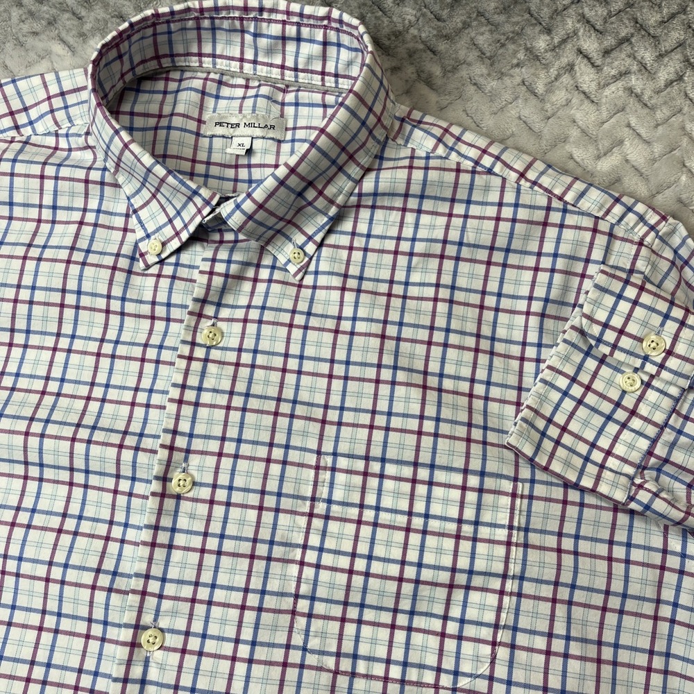 Peter Millar Shirt Mens XL‎ Check Noland Cotton Performance Stretch Sport Golf